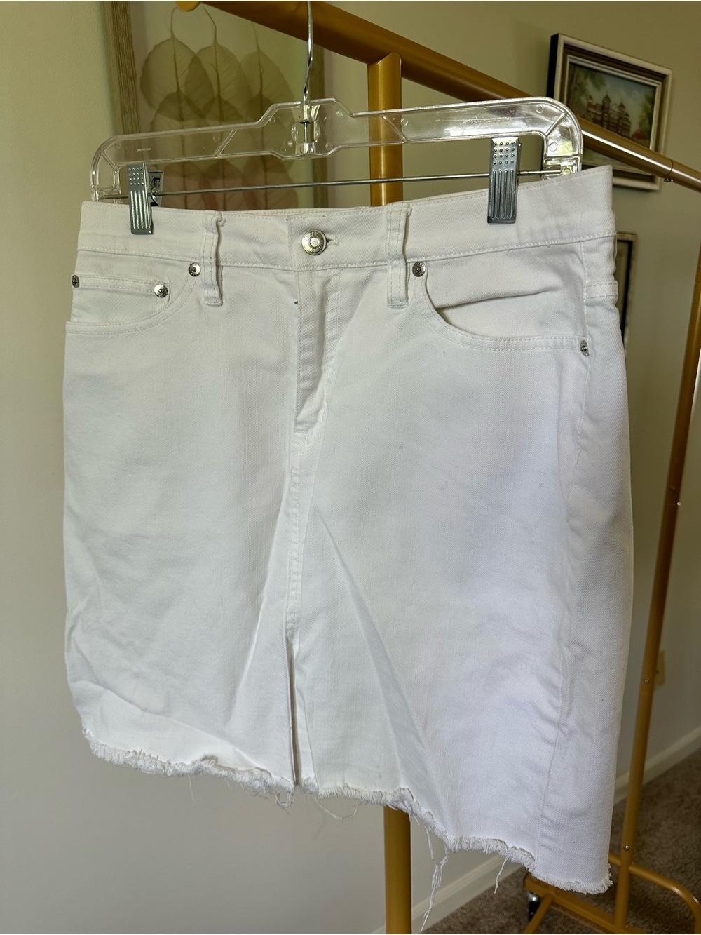 J Crew White Denim Mini Skirt with Raw Hem - size 10P